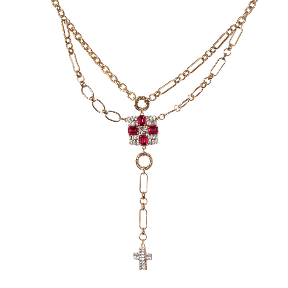 Girocollo con croce pendente Aurea - Fucsia - Sodini Bijoux