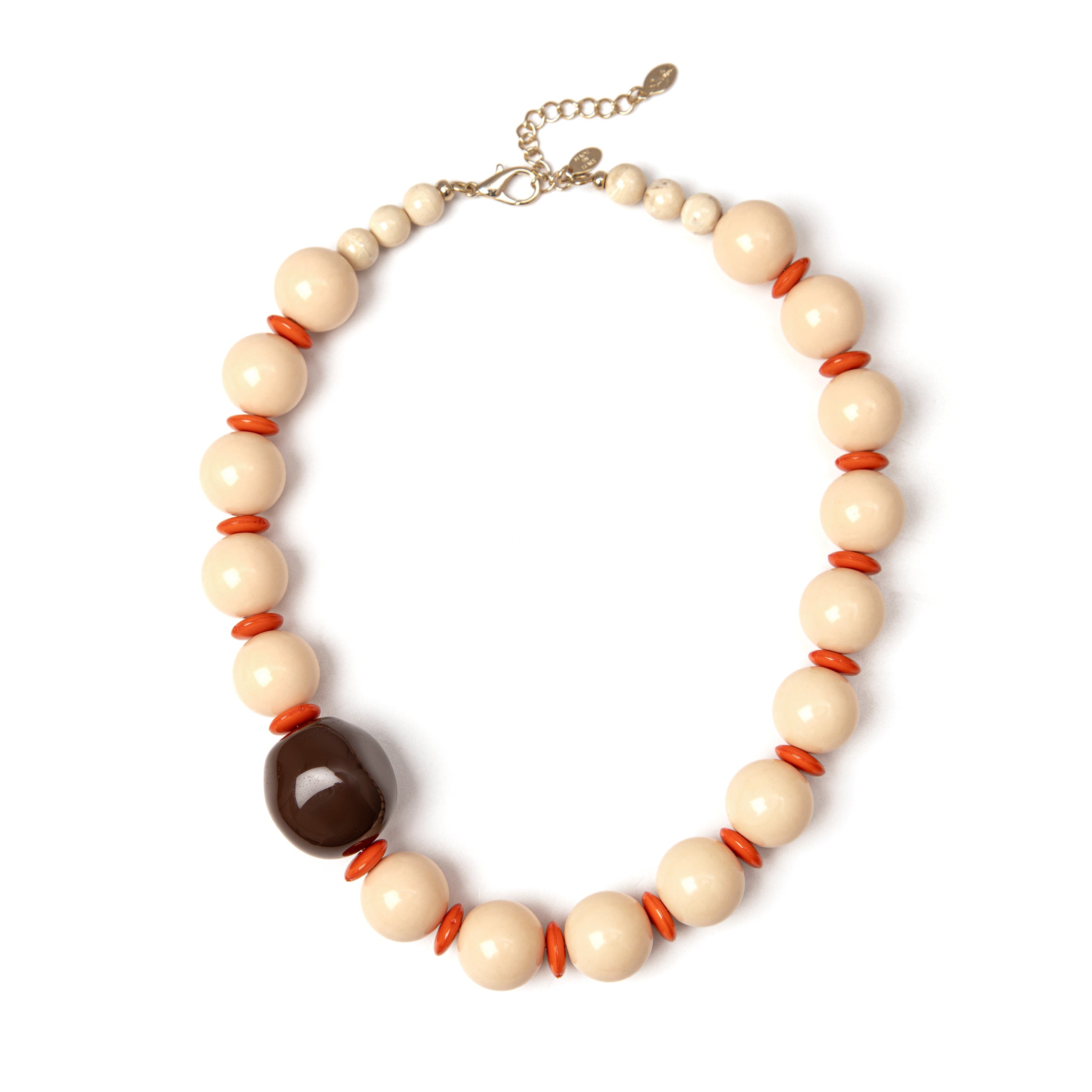 Collana a grandi boule Essenza - Bianco e marrone - Sodini Bijoux