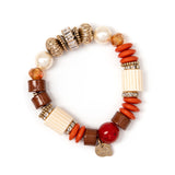 Bracciale elastico cilindretti e charm Essenza - Corallo - Sodini Bijoux