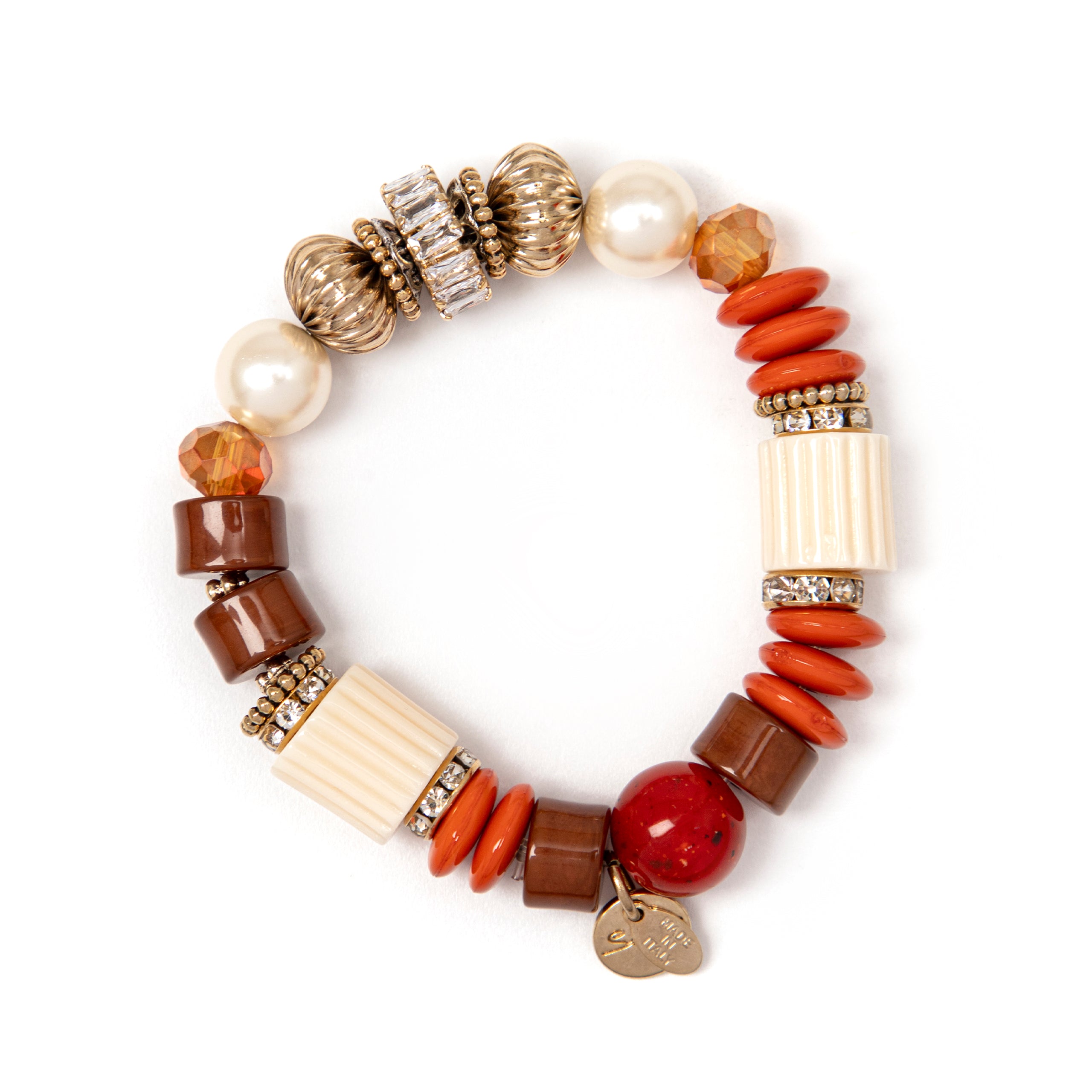 Bracciale elastico cilindretti e charm Essenza - Corallo - Sodini Bijoux
