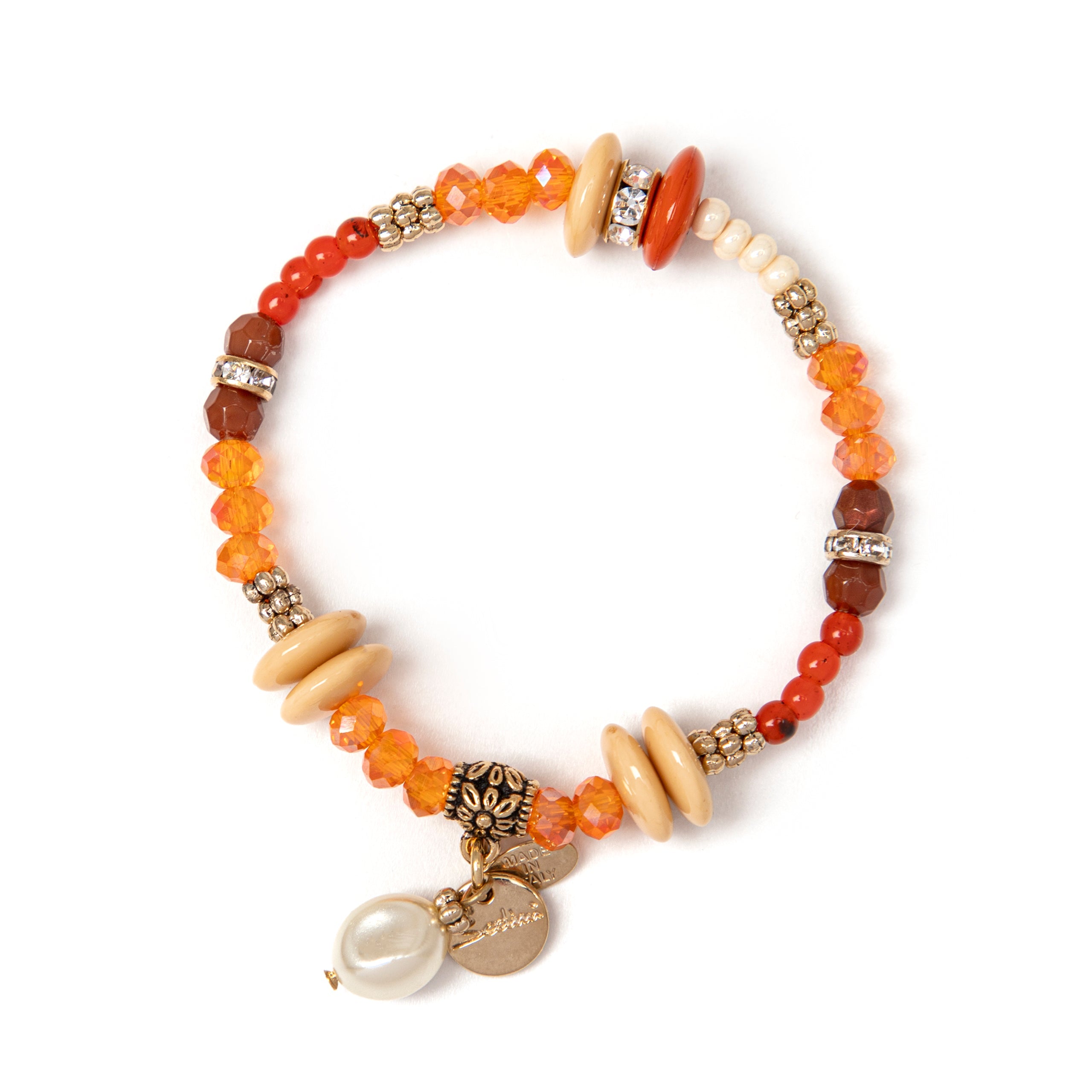 Bracciale con cristalli e pietre in resina - Corallo - Sodini Bijoux
