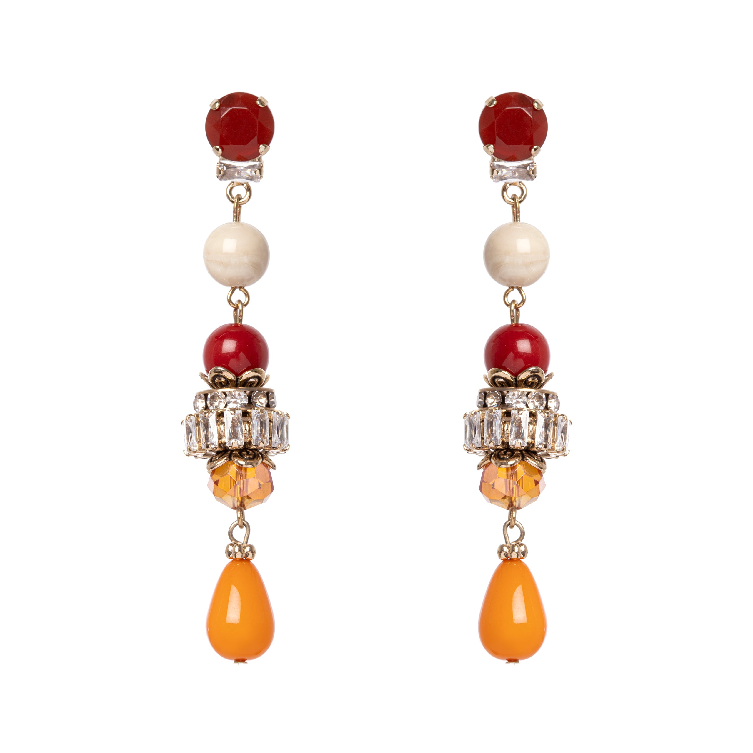 Orecchini con elementi a cascata e goccia Essenza - Corallo - Sodini Bijoux
