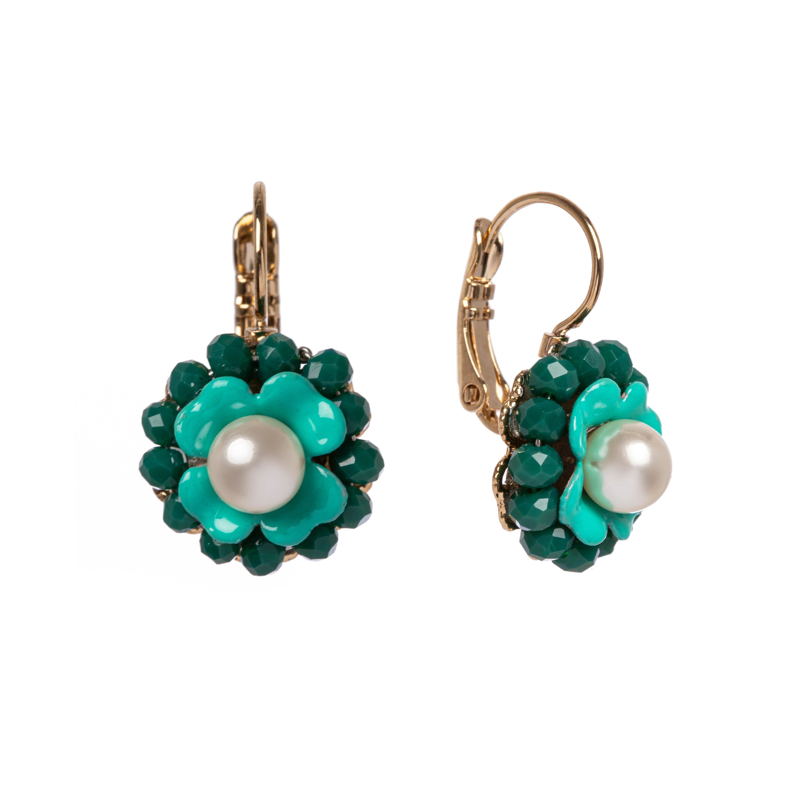 Orecchini a cerchio con pietre in resina e rondelle di cristalli - Turchese - Sodini Bijoux