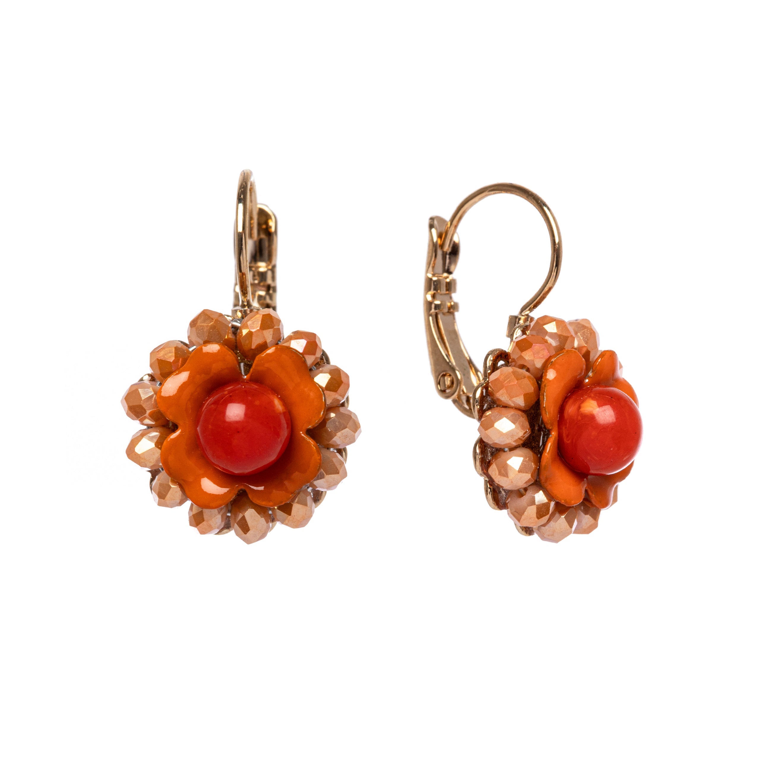 Orecchini a cerchio con pietre in resina e rondelle di cristalli - Corallo - Sodini Bijoux