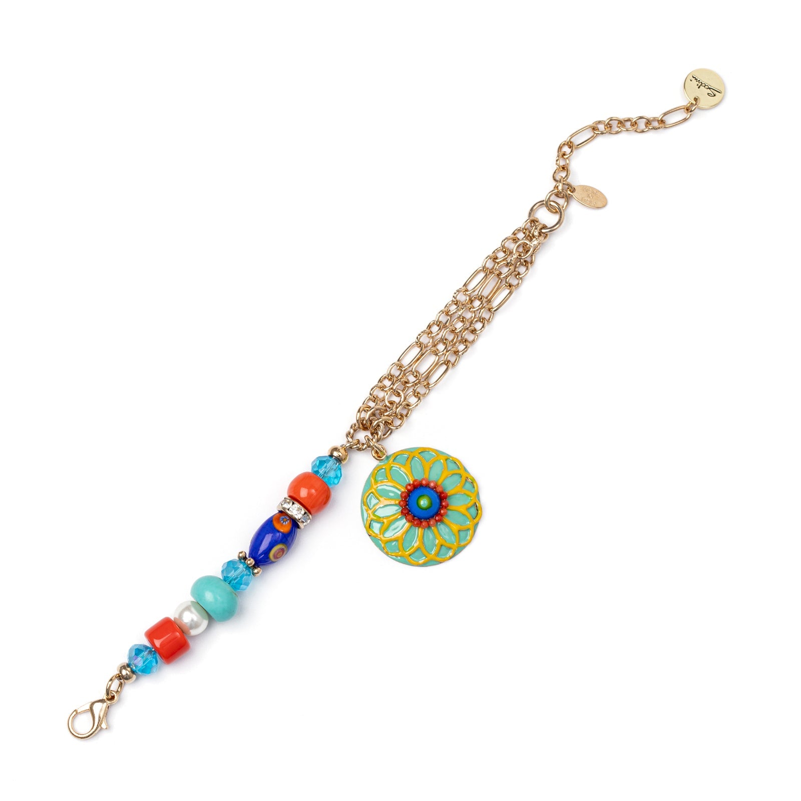 Bracciale multifilo con elementi in resina e pendente - Multicolor - Sodini Bijoux