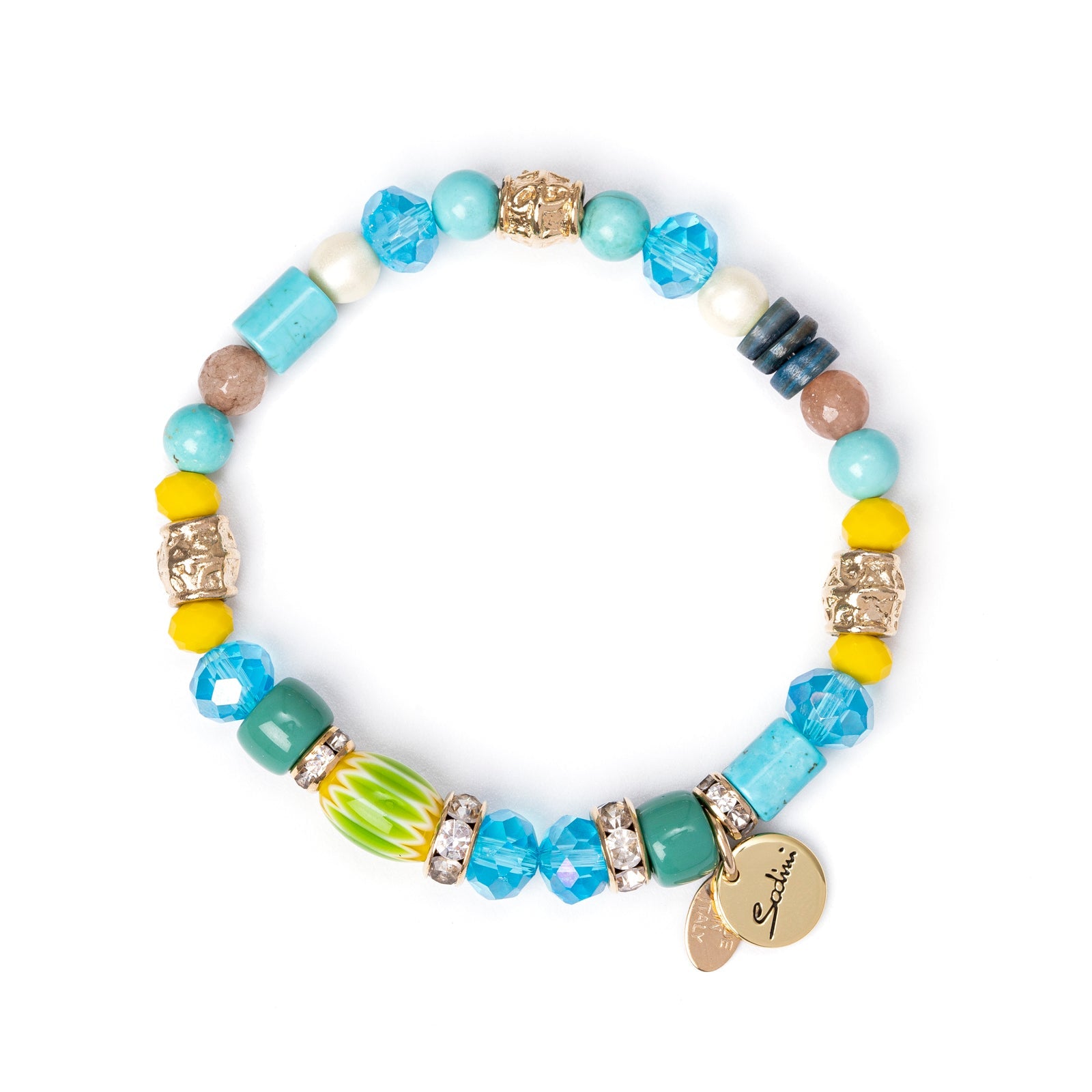 Bracciale elastico con elementi colorati e charm - Multicolor - Sodini Bijoux