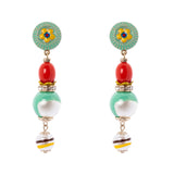 Orecchini pendenti con boule in resina e dettagli smaltati - Multicolor - Sodini Bijoux