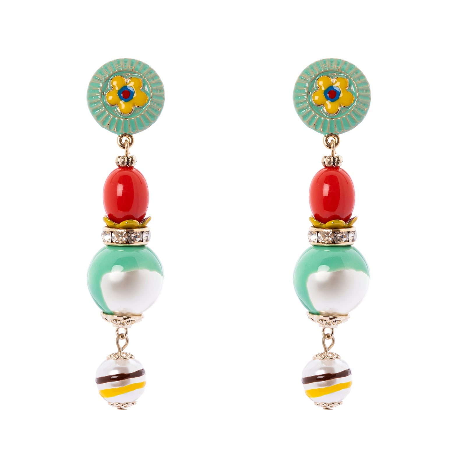 Orecchini pendenti con boule in resina e dettagli smaltati - Multicolor - Sodini Bijoux