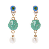 Earrings with mini cabochon, shell and pearl Partenope - Turquoise - Sodini Bijoux