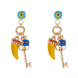 Earrings with cabochon, key and lucky horn Partenope - Yellow - Sodini Bijoux