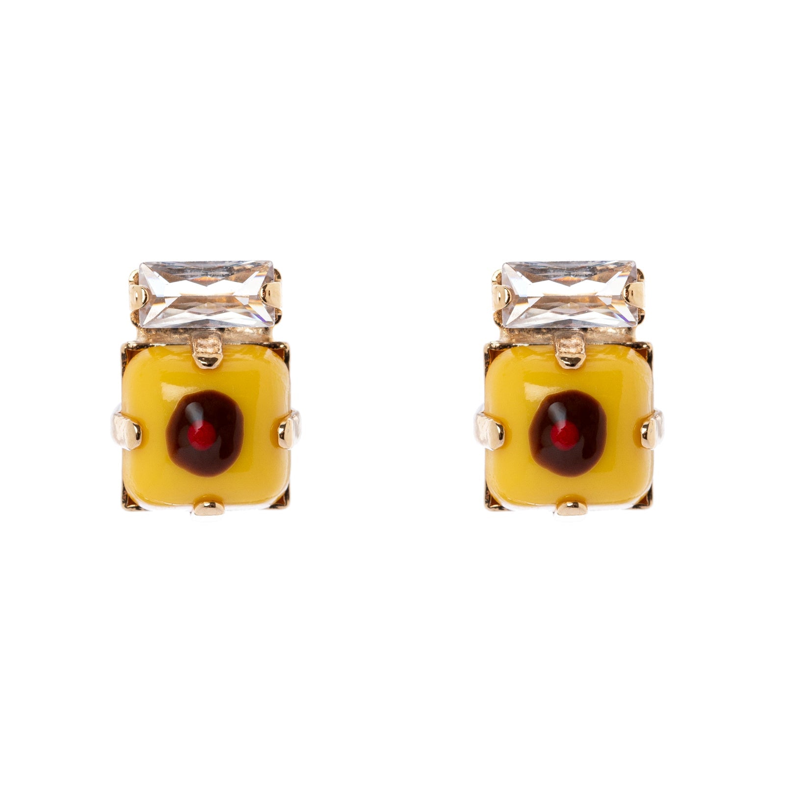 Small earrings cabochon and zirconias Partenope - Yellow - Sodini Bijoux