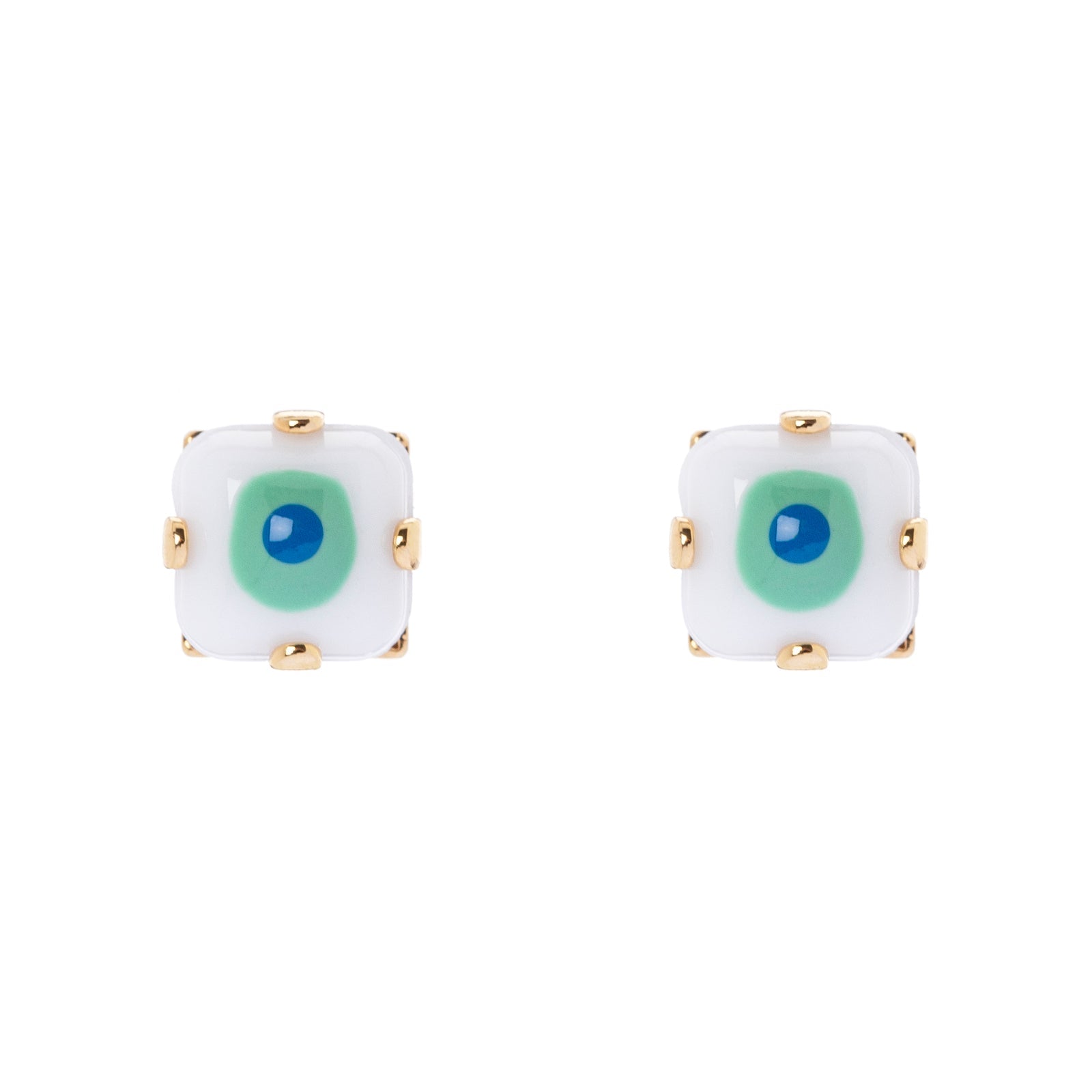 Mini orecchini a lobo con elemento smaltato - Bianco - Sodini Bijoux