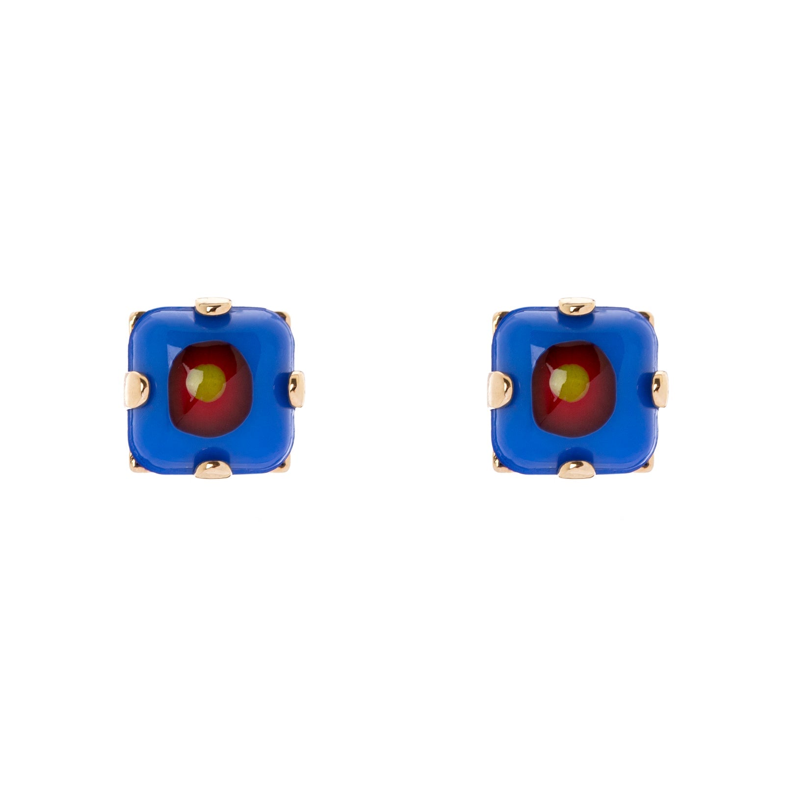 Mini orecchini a lobo con elemento smaltato - Blu - Sodini Bijoux