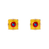 Mini orecchini a lobo con elemento smaltato - Giallo - Sodini Bijoux