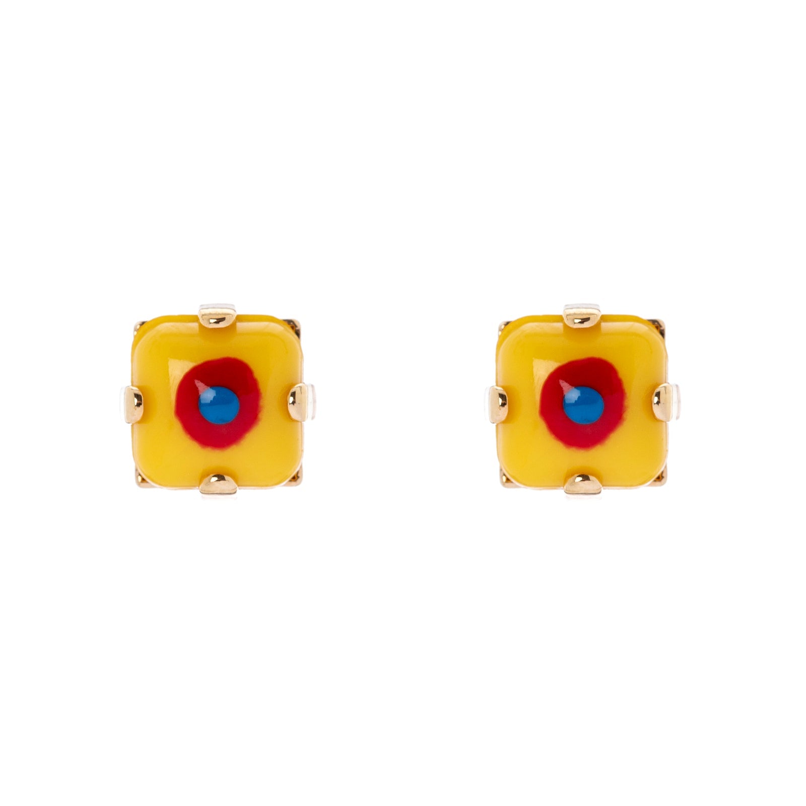 Mini orecchini a lobo con elemento smaltato - Giallo - Sodini Bijoux