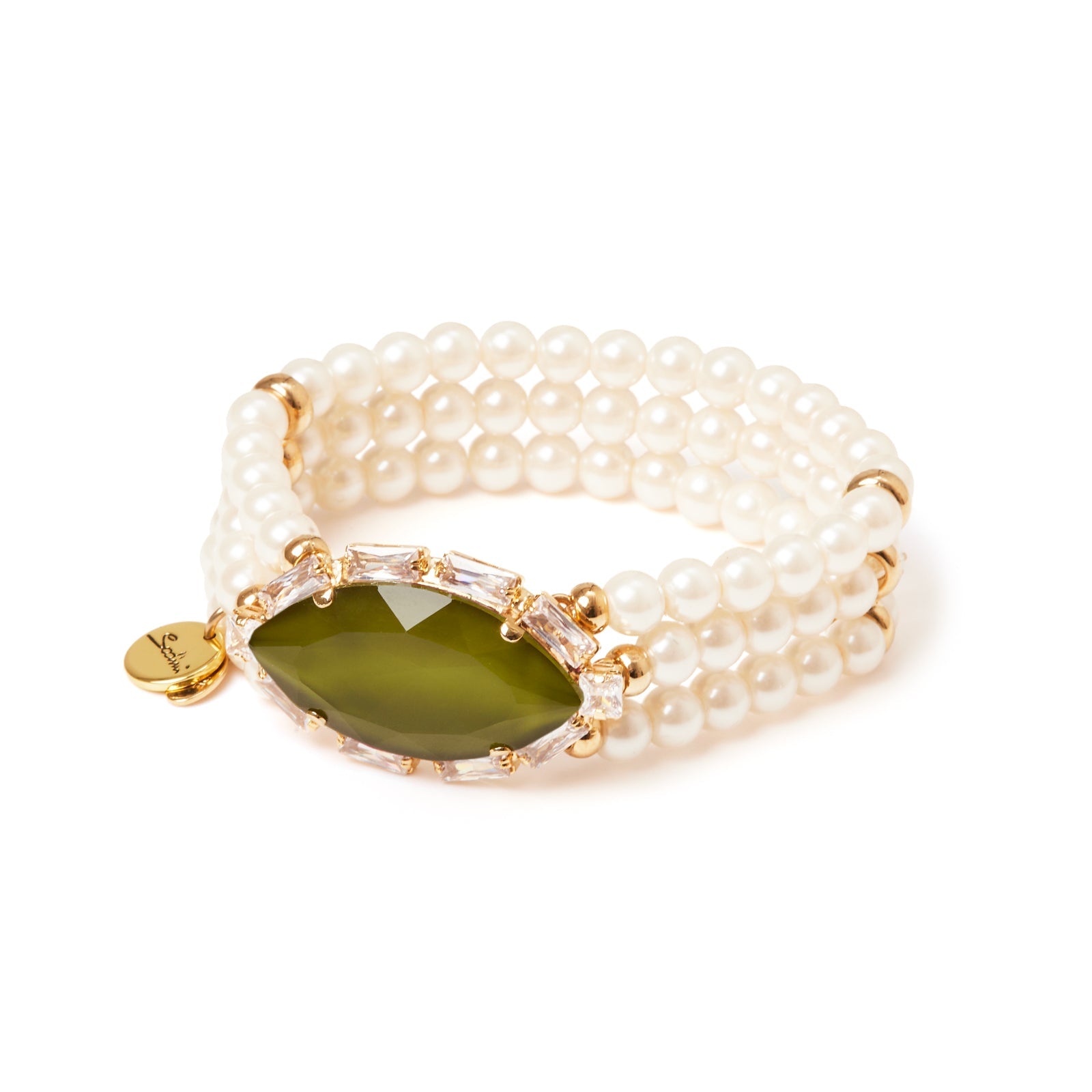 Bracciale elastico a tre fili di perle Semira - Verde - Sodini Bijoux