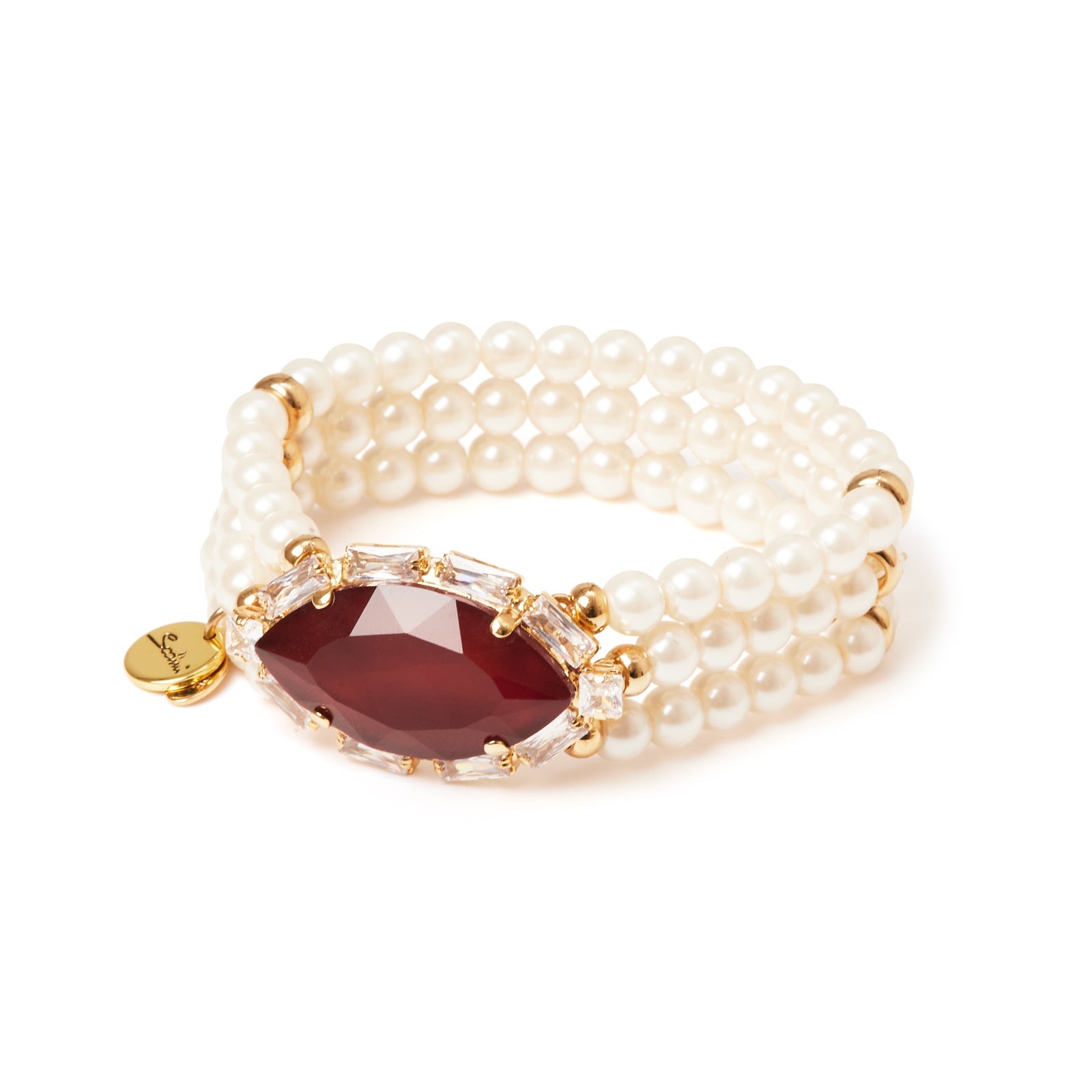 Bracciale elastico a tre fili di perle Semira - Rosso - Sodini Bijoux