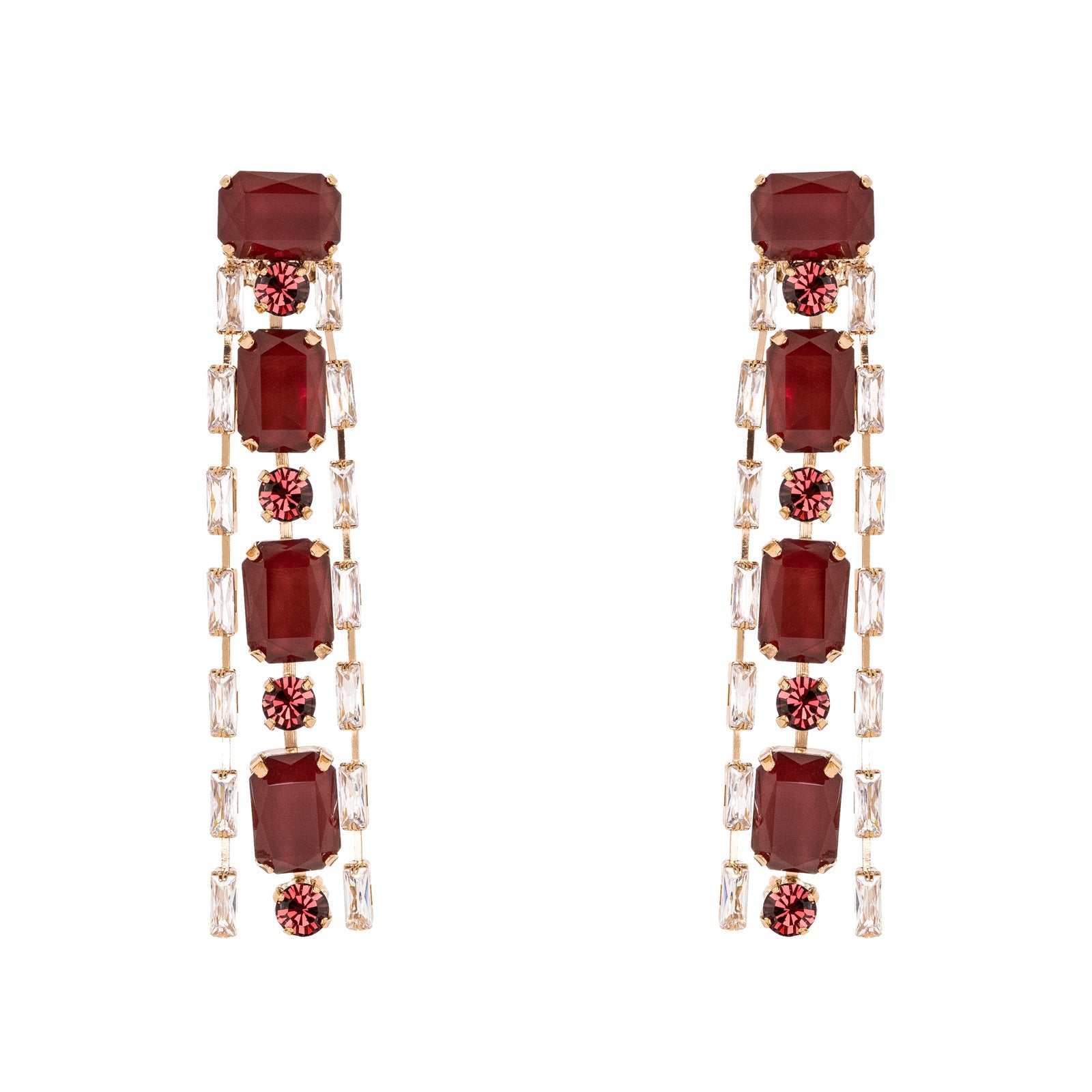 Orecchini lunghi a tre fili Semira - Rosso - Sodini Bijoux