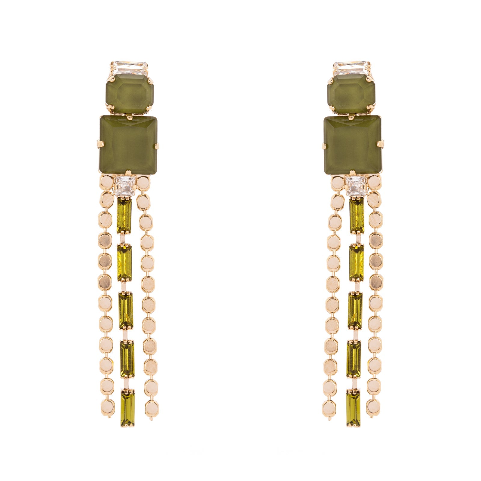 Orecchini cristalli e lunga frangia Semira - Verde - Sodini Bijoux