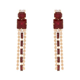 Orecchini cristalli e lunga frangia Semira - Rosso - Sodini Bijoux