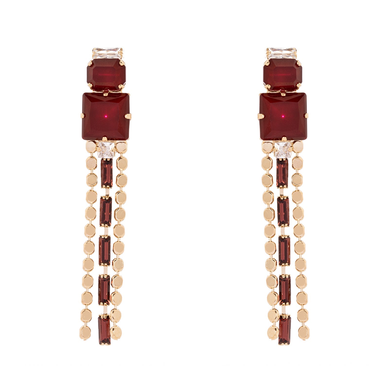 Orecchini cristalli e lunga frangia Semira - Rosso - Sodini Bijoux
