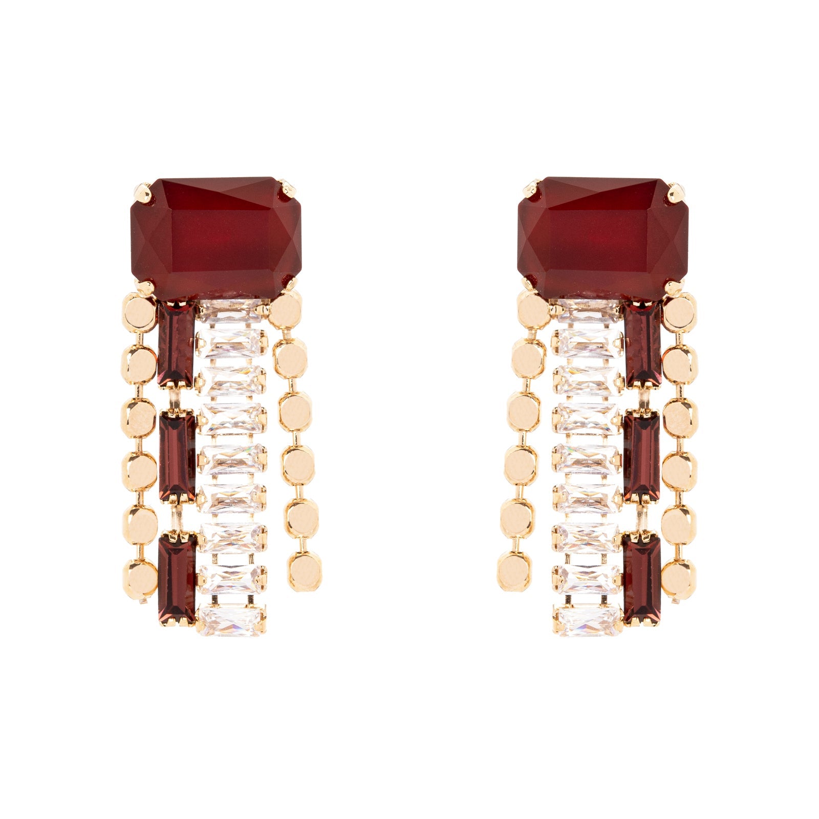Orecchini cristallo e breve frangia Semira - Rosso - Sodini Bijoux