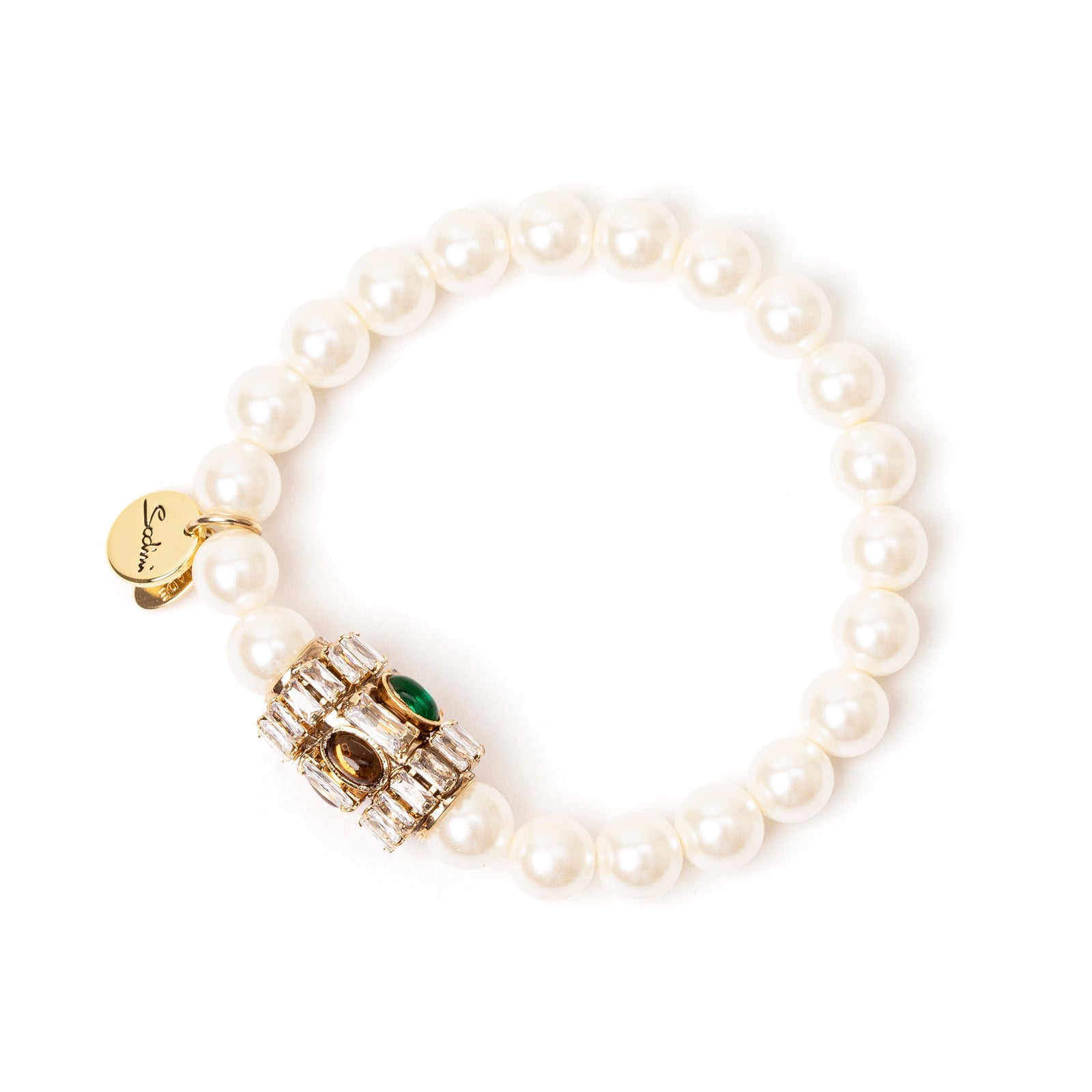 Bracciale elastico di perle e cilindretto Mylitta - Bordeaux - Sodini Bijoux