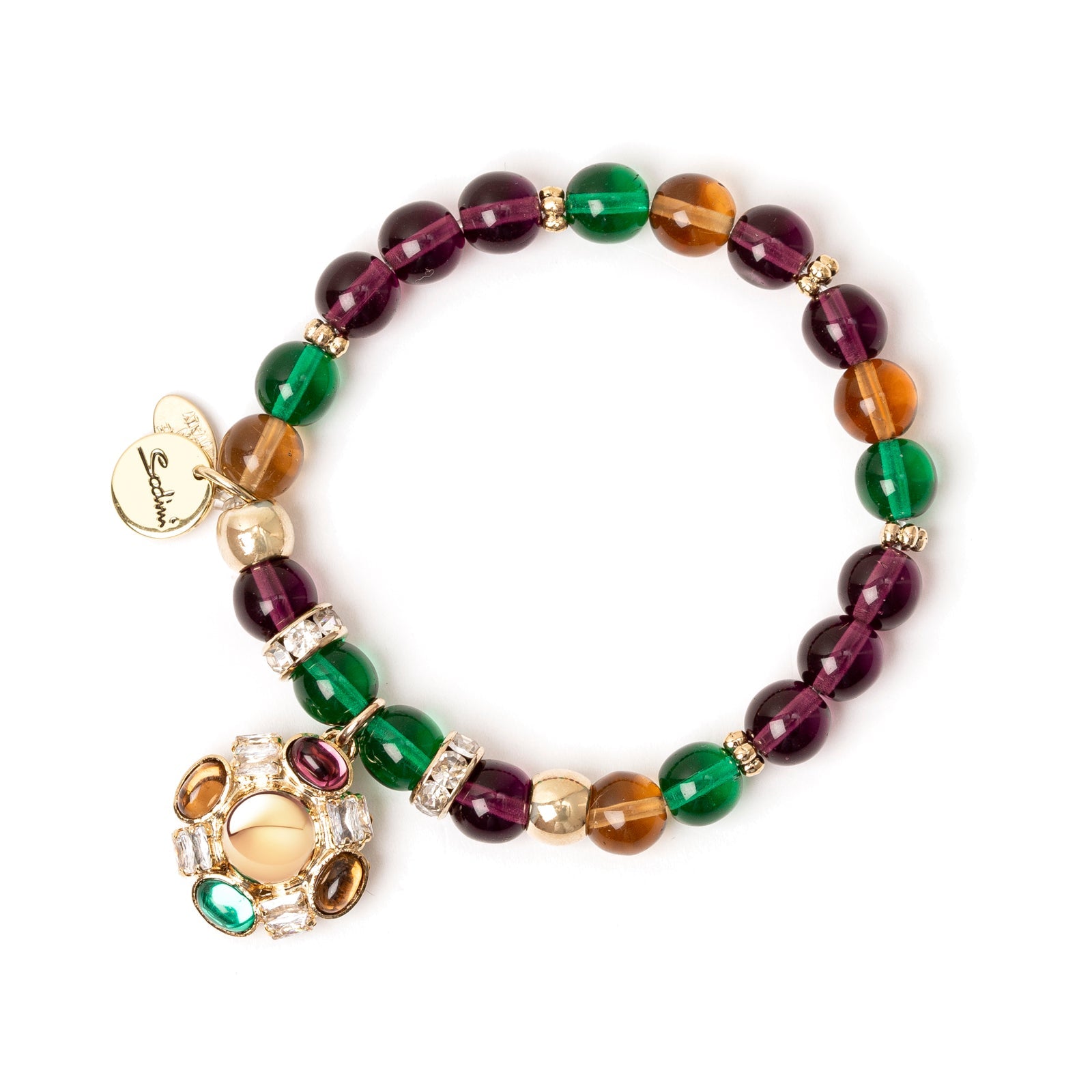 Bracciale elastico sfere e pendente circolare Mylitta - Bordeaux - Sodini Bijoux