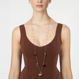 Long necklace spheres and oval pendant Malena - Red - Sodini Bijoux