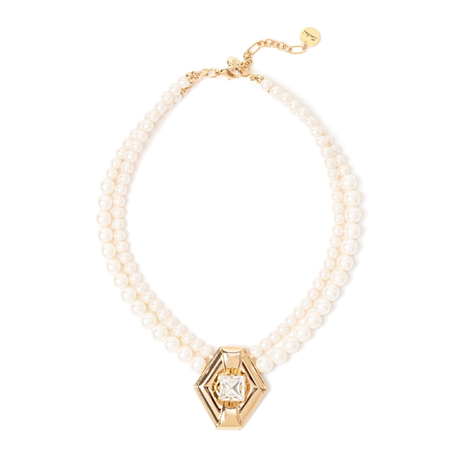 Girocollo di perle e charm esagonale Babilonia - Oro e bianco - Sodini Bijoux