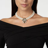 Pearls choker with hexagonal charm Babilonia - Gold and white - Sodini Bijoux
