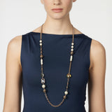 Collana lunga sfere e perle Babilonia - Oro e bianco - Sodini Bijoux