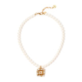 Girocollo di perle e charm quadrato Babilonia - Oro e bianco - Sodini Bijoux