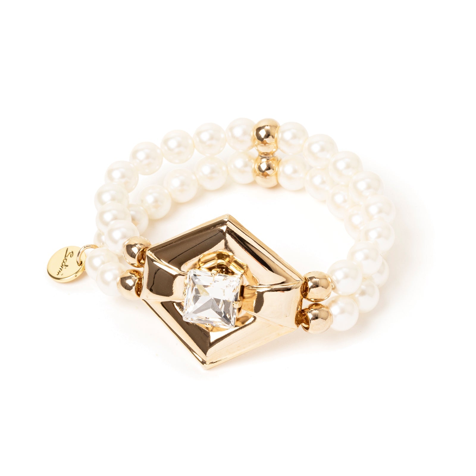 Bracciale elastico doppio filo di perle Babilonia - Oro e bianco - Sodini Bijoux
