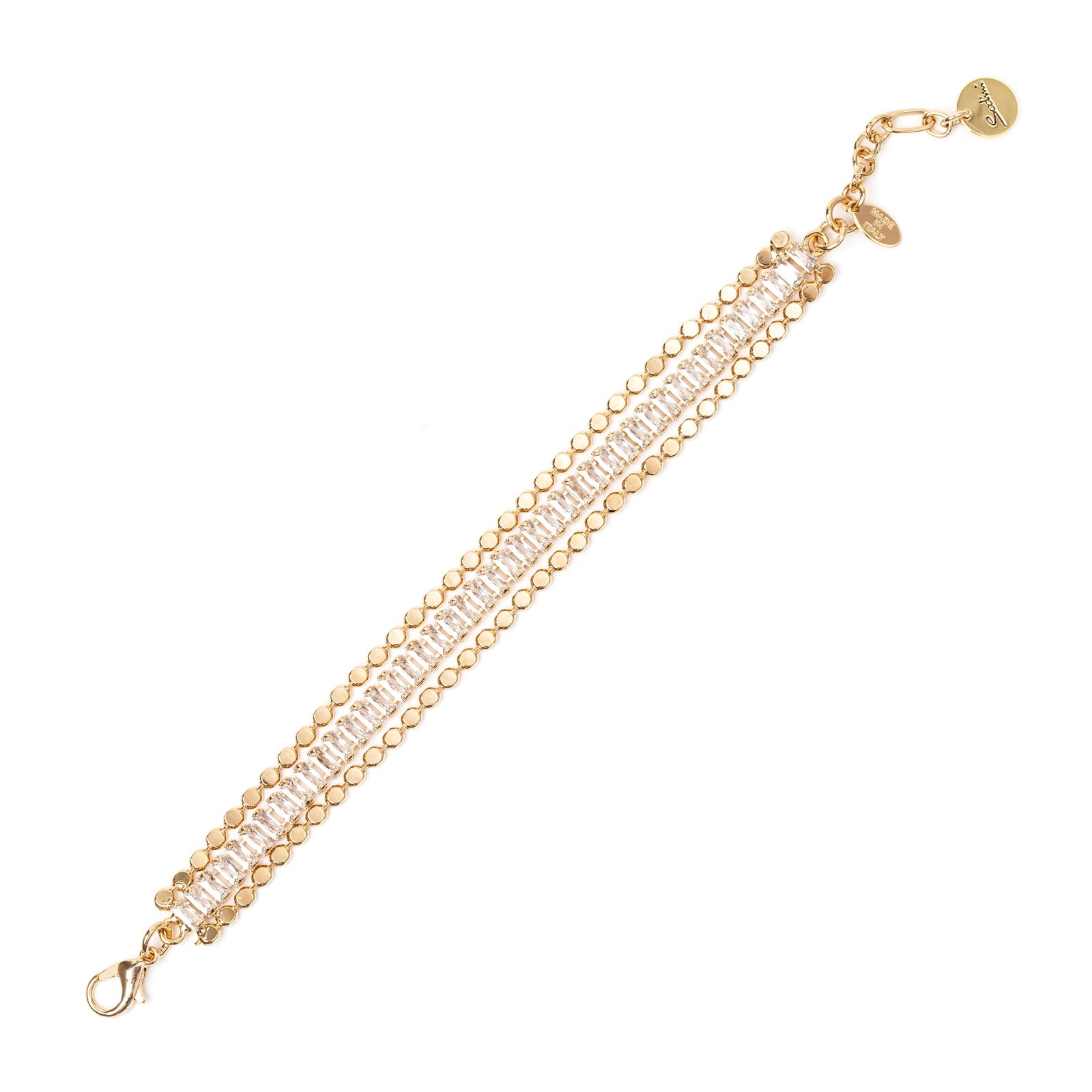 Bracciale cristalli e sinuosi cubetti Babilonia - Oro e bianco - Sodini Bijoux