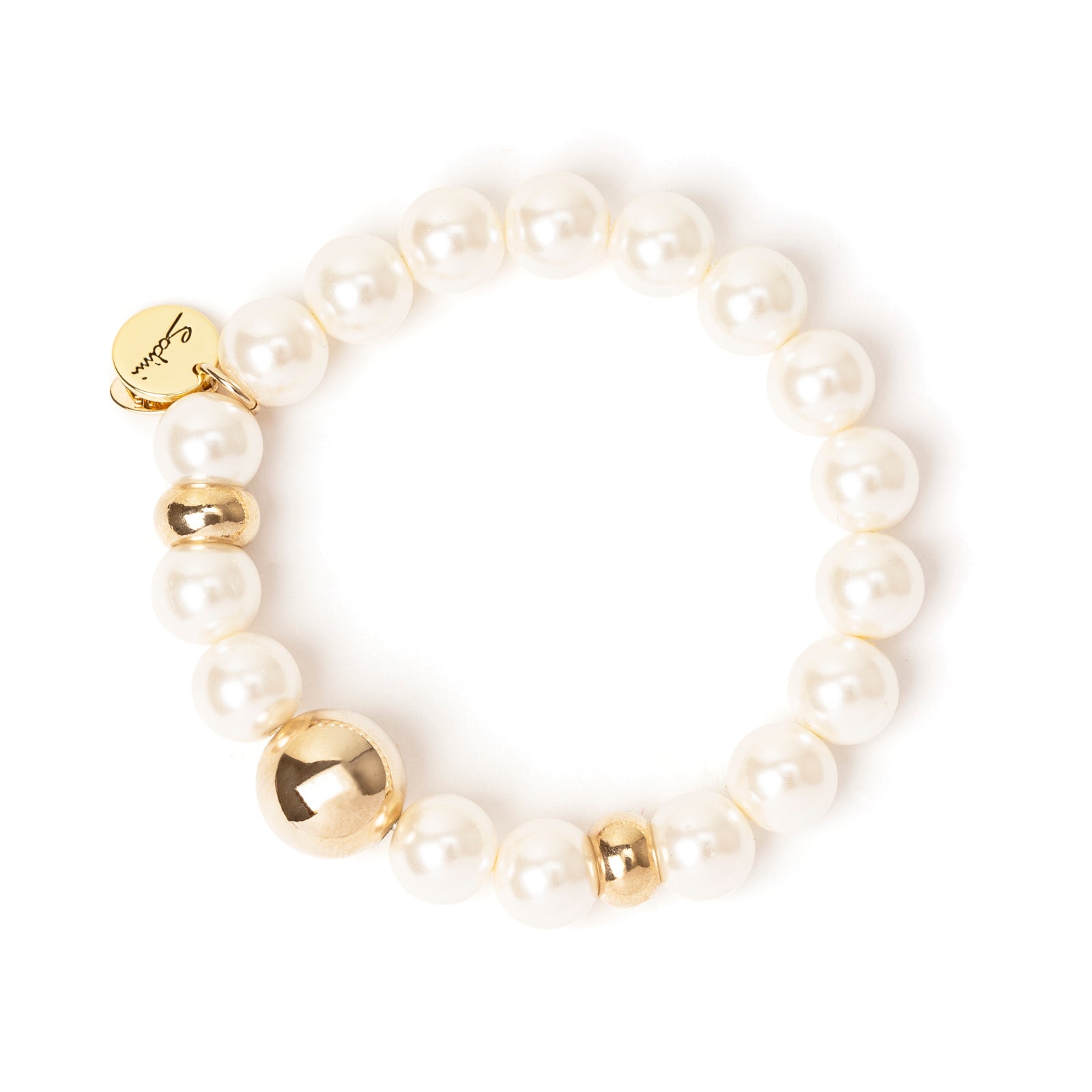 Bracciale elastico di grandi perle Babilonia - Oro e bianco - Sodini Bijoux