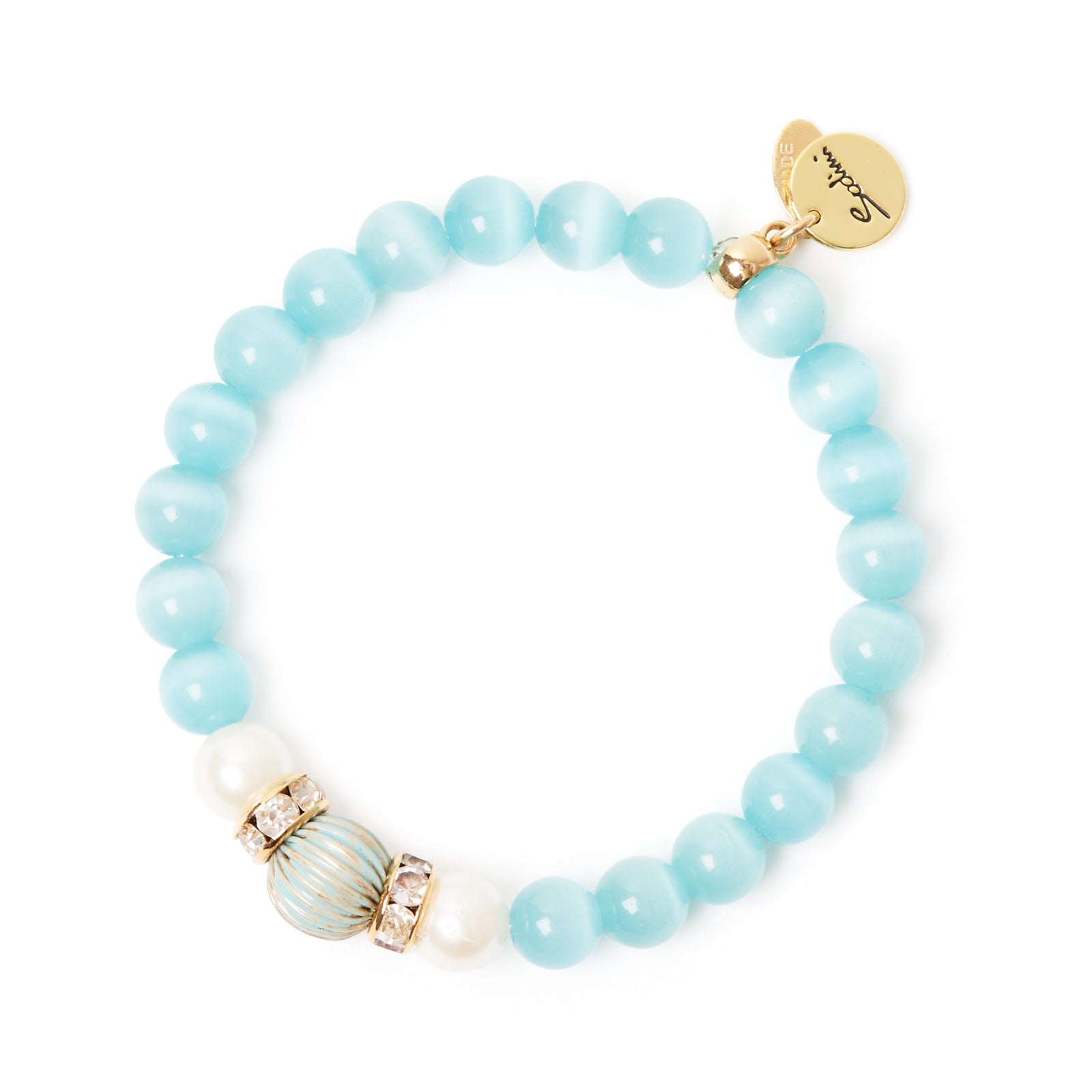 Bracciale elastico sfere, anellini di strass e perle Tarocchi - Blu - Sodini Bijoux