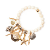 Bracciale elastico boule, cristalli e frange Maresia - Oro e bianco - Sodini Bijoux