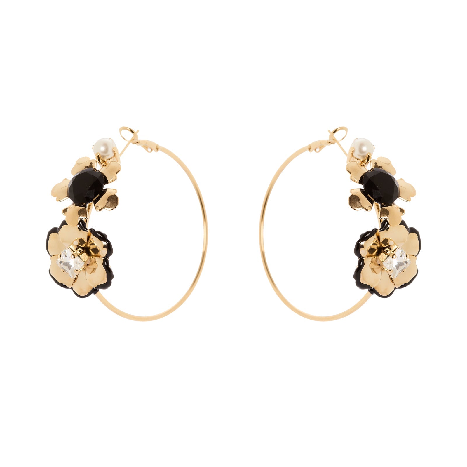 Orecchini cerchio due fiori La Dame - Oro - Sodini Bijoux