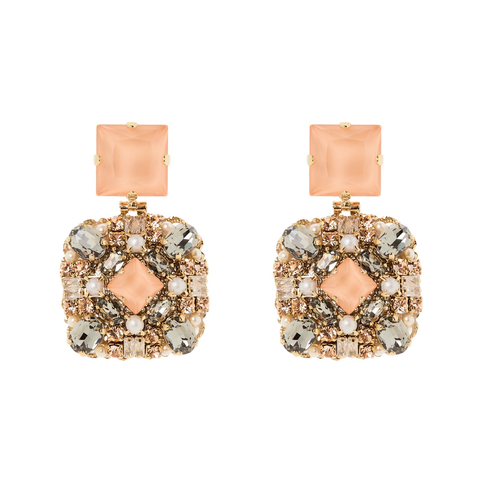 Orecchini cristallo e charm quadrato Hera - Multicolor - Sodini Bijoux