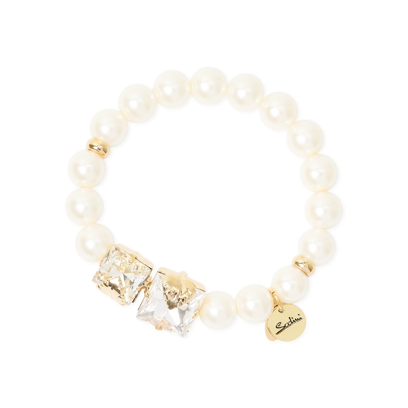Bracciale elastico perle due cristalli Daphne - Oro - Sodini Bijoux