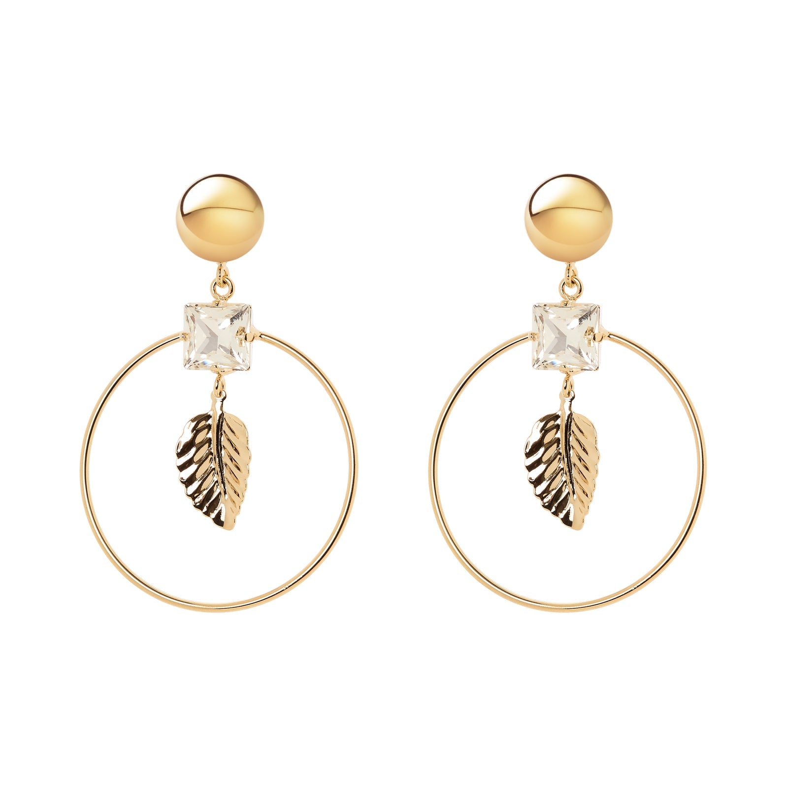 Orecchini cerchio pendente cristallo foglia Daphne - Oro - Sodini Bijoux