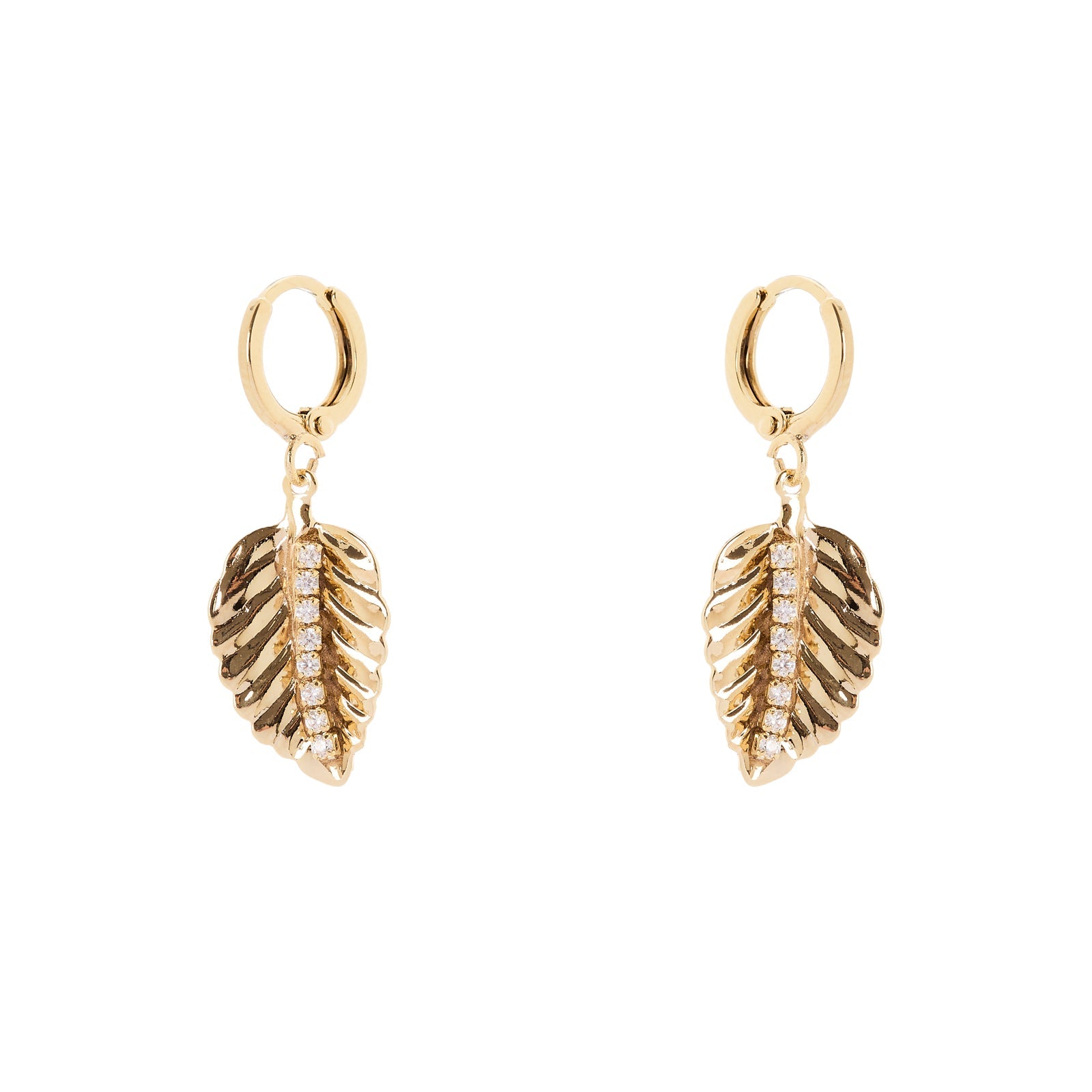 Orecchini cerchietto foglia zirconi Daphne - Oro - Sodini Bijoux