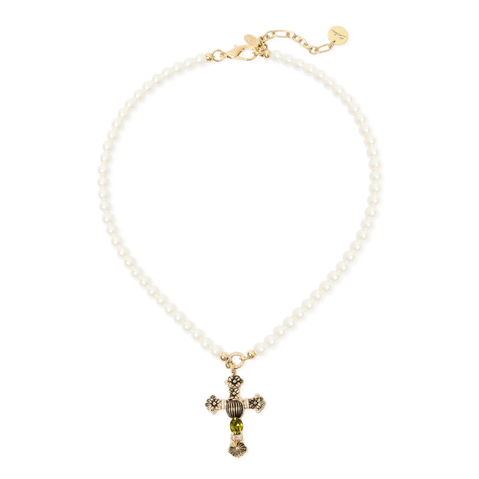 Collana corta perle e croce Naos - Oro e bianco - Sodini Bijoux