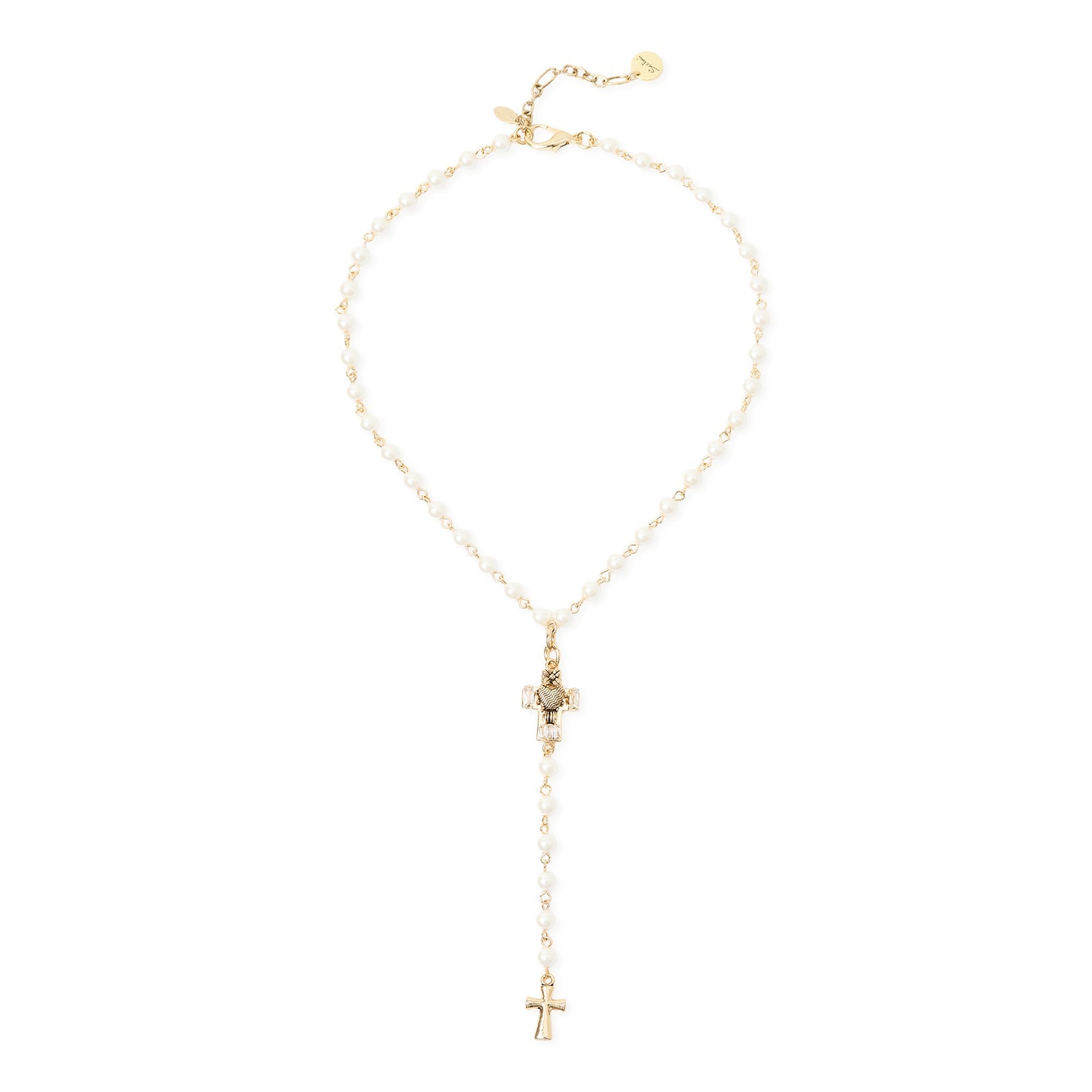 Collana corta Y perle e croci Naos - Bianco - Sodini Bijoux