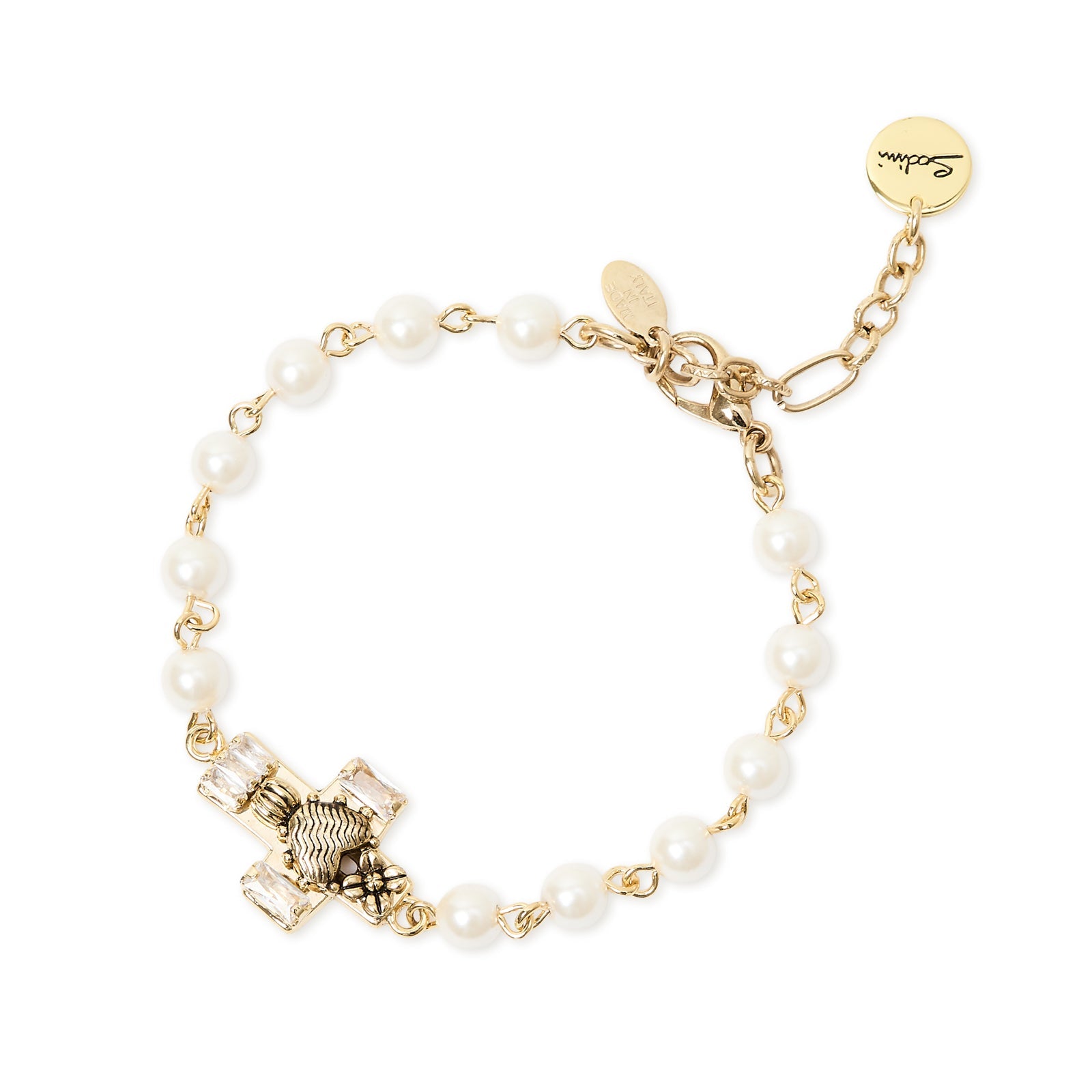 Bracciale perle incatenate croce Naos - Bianco - Sodini Bijoux