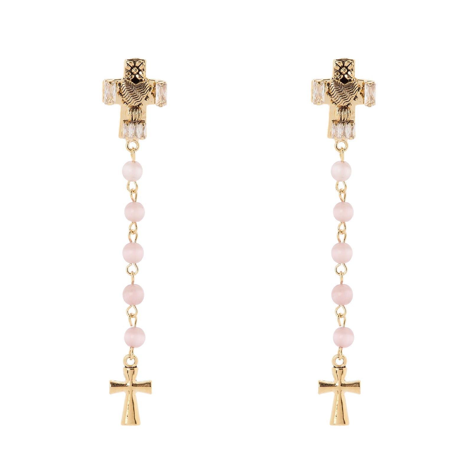 Orecchini lunghi due croci Naos - Rosa - Sodini Bijoux