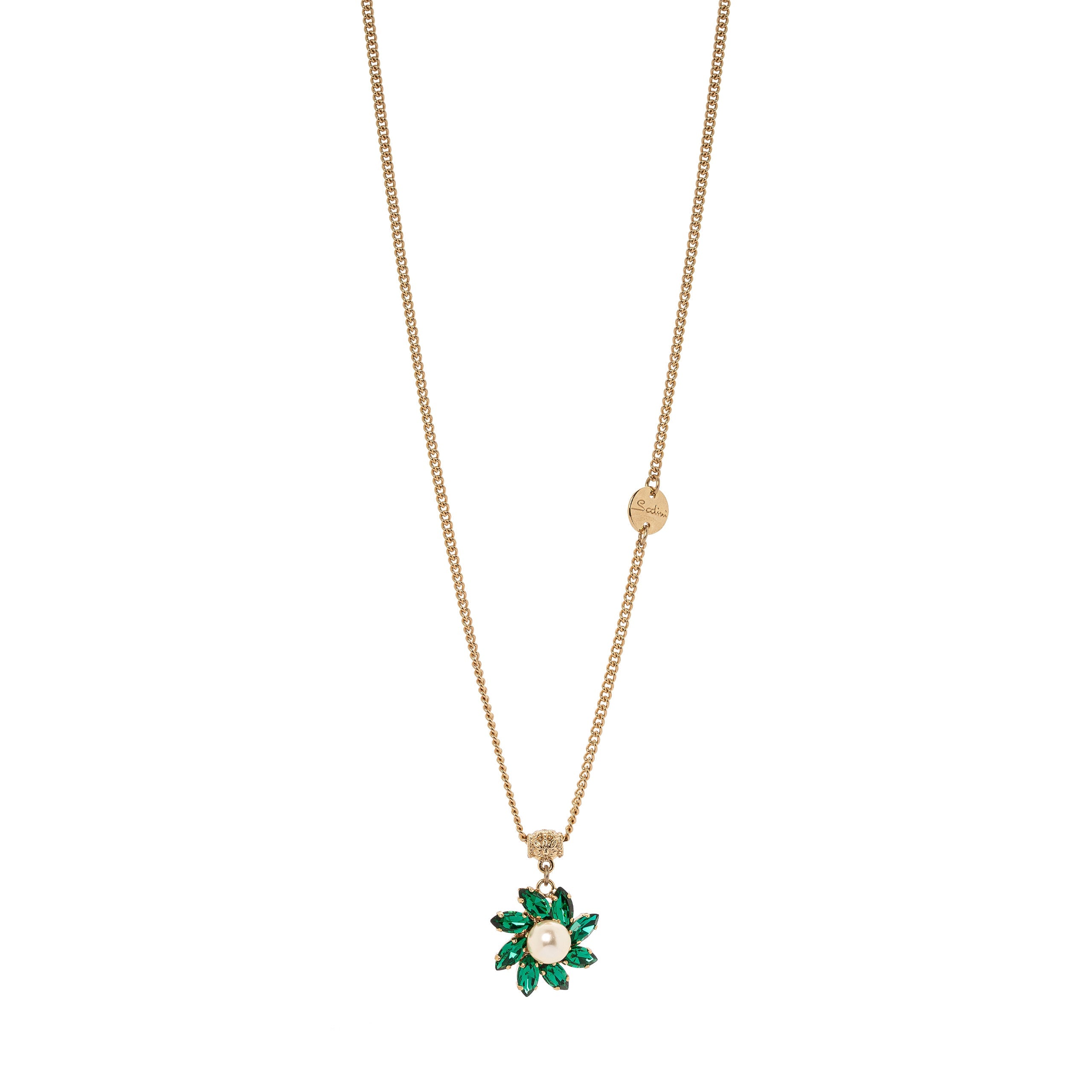 Collana con fiore e perla - Verde - Sodini Bijoux