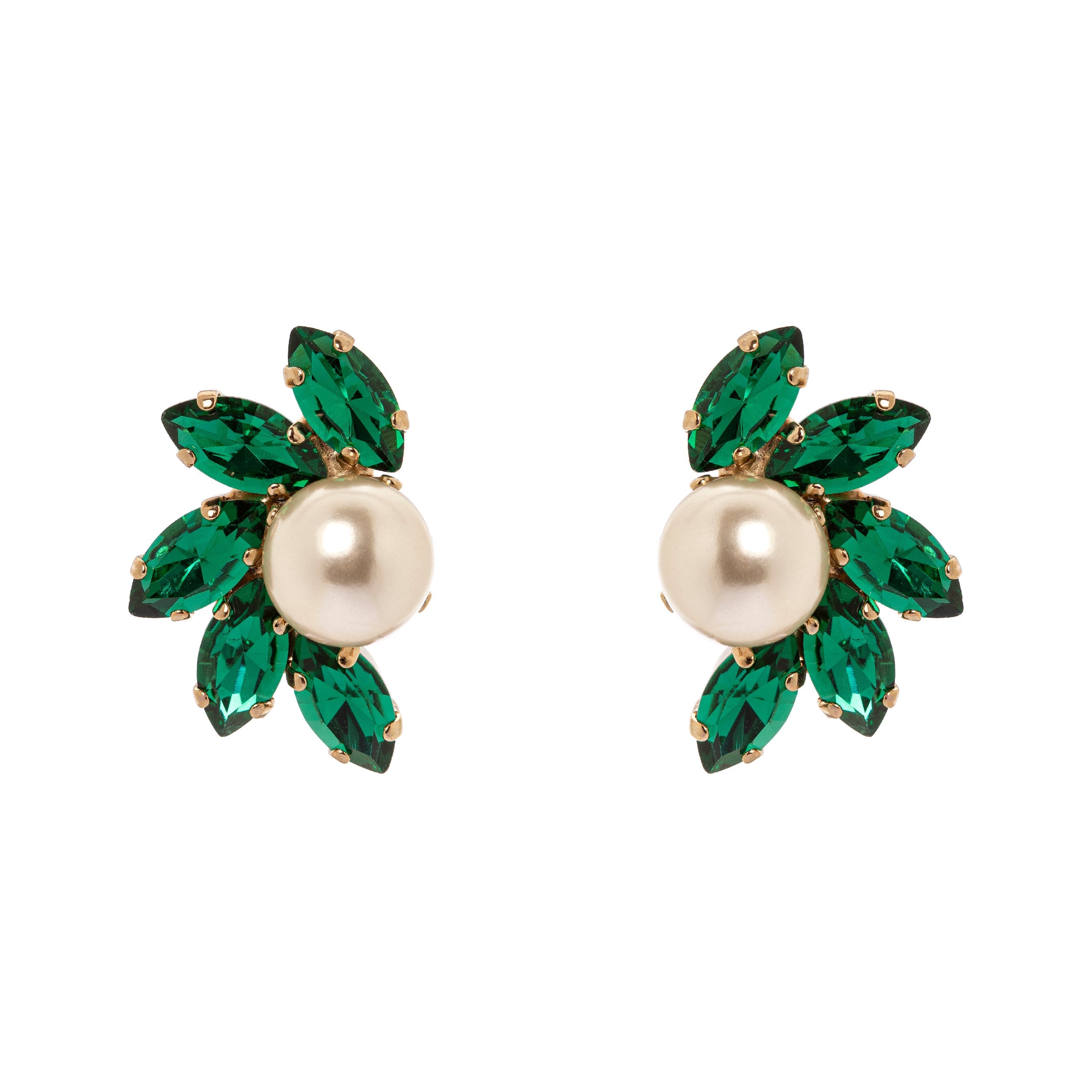Orecchini con perla centrale e cristalli - Verde - Sodini Bijoux
