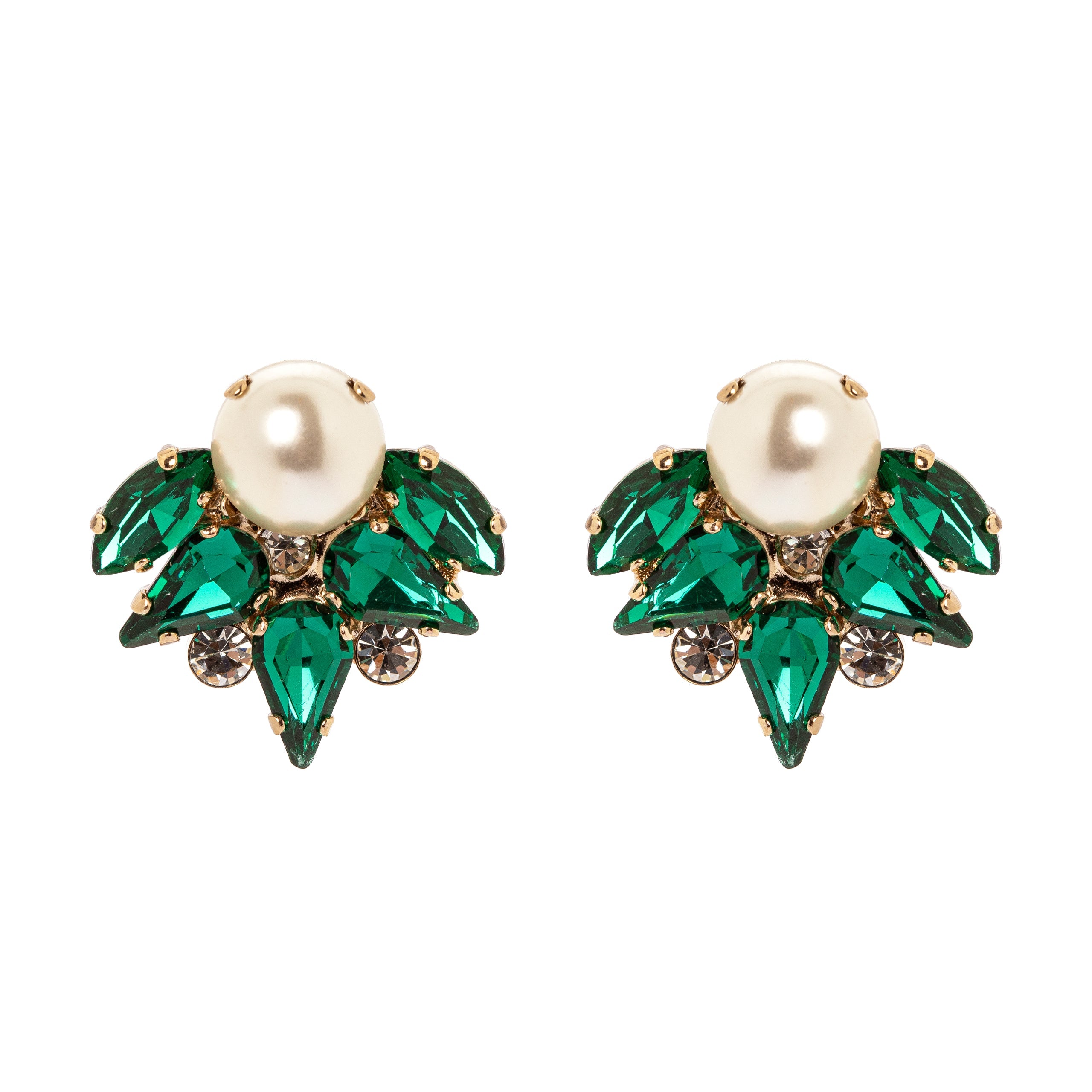Orecchini di  cristalli con perla centrale - Verde - Sodini Bijoux